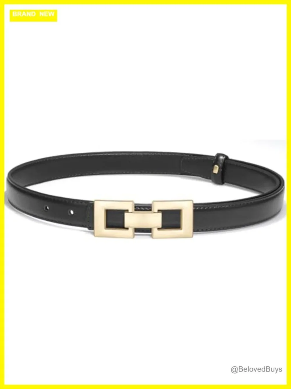 Women's Skinny PU Leather Belt with Gold Buckle, Faux Leather Waist Belt